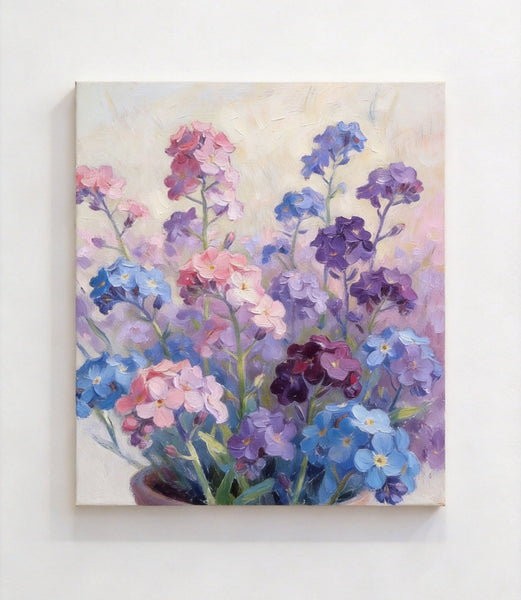 Original Small Canvas Artwork, Purple and Blue Forget-me-nots Blooming Wild, Buy Small Artwork Online, Original Flower Paintings, Hand Painted Canvas Artwork, Still Life Painting-artworkcanvas