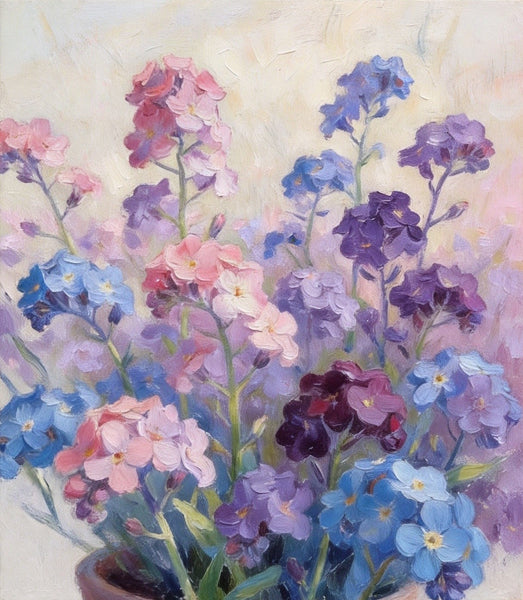 Original Small Canvas Artwork, Purple and Blue Forget-me-nots Blooming Wild, Buy Small Artwork Online, Original Flower Paintings, Hand Painted Canvas Artwork, Still Life Painting-artworkcanvas