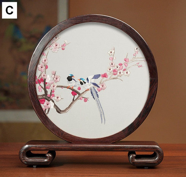 Flower and Birds Silk Embroidery Ornaments, Exclusive Business Presents, Creative Birthday Gift, Premium Souvenir, Traditional Chinese Suzhou Silk Embroidery-artworkcanvas