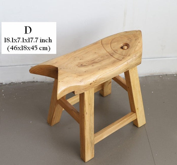 Children's Wooden Stool, Sofa Stool, Dining Table Stool, Handmade Solid Wood low Stool, Creative Shoe-changing Stool, Old Elm Wood Stool-artworkcanvas