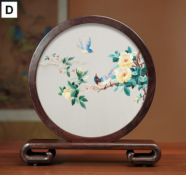 Exclusive Business Presents, Flower and Birds Silk Embroidery Ornaments, Creative Birthday Gift, Premium Souvenir, Traditional Chinese Suzhou Silk Embroidery-artworkcanvas