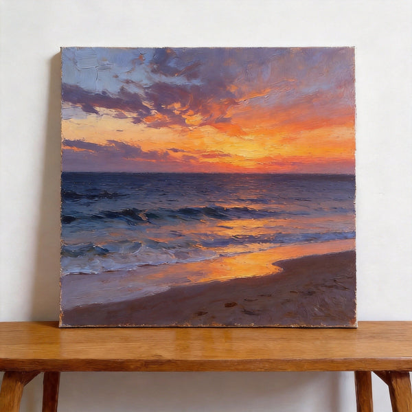 Small Canvas Wall Art Paintings, Sunset Beach Painting, Hand Painted Canvas Art, Original Seascape Paintings, Original Oil Paintings, Buy Small Artwork Online-artworkcanvas