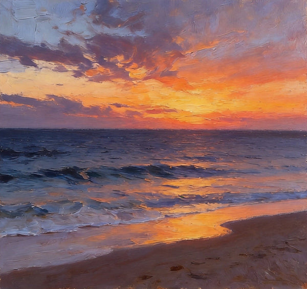 Small Canvas Wall Art Paintings, Sunset Beach Painting, Hand Painted Canvas Art, Original Seascape Paintings, Original Oil Paintings, Buy Small Artwork Online-artworkcanvas