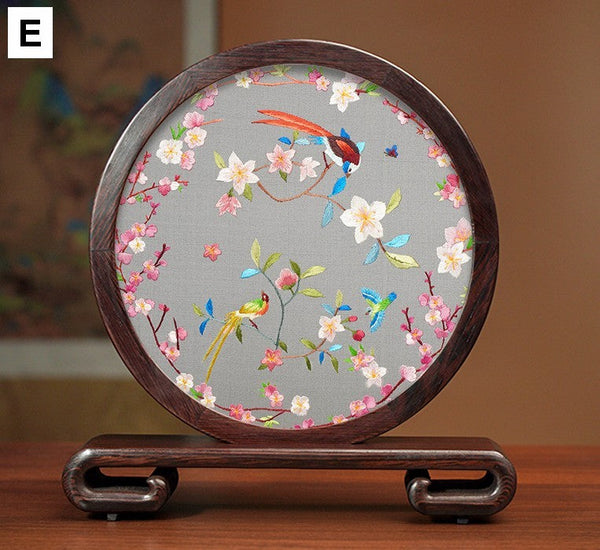 Exclusive Business Presents, Flower and Birds Silk Embroidery Ornaments, Creative Birthday Gift, Premium Souvenir, Traditional Chinese Suzhou Silk Embroidery-artworkcanvas
