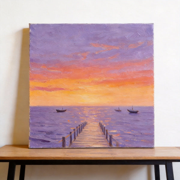 Serene Hour of the Ocean Sunset, Sunset Paintings, Hand Painted Canvas Art, Small Canvas Wall Art Paintings, Original Seascape Paintings, Original Oil Paintings, Buy Small Artwork Online-artworkcanvas