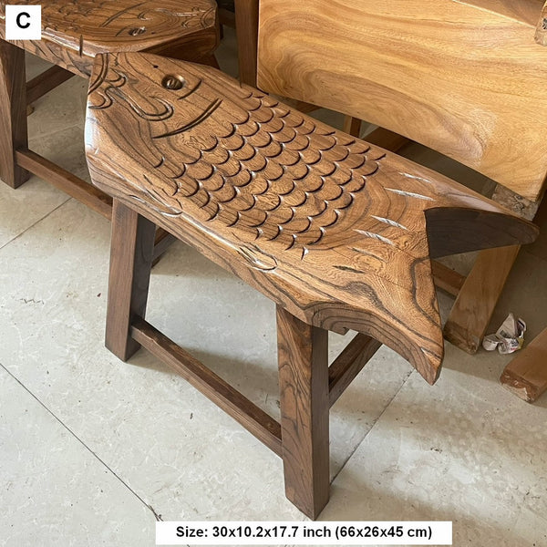 Creative Shoe-changing Stool, Handmade Solid Wood low Stool, Vintage Old Elm Wood Stool, Children's Wooden Stool, Sofa Stool, Dining Table Stool-artworkcanvas