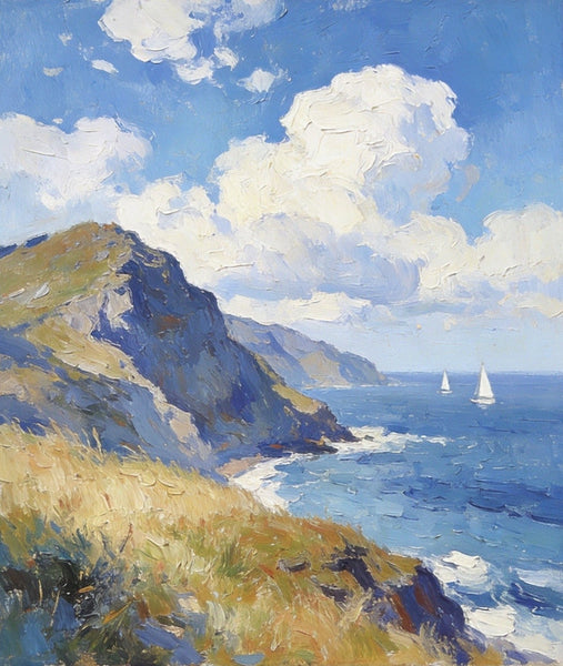 Original Landscape Paintings, Sails Beneath the Cliffside Clouds, Hand Painted Canvas Art, Small Canvas Wall Art Paintings, Buy Small Paintings Online, Original Oil Paintings-artworkcanvas