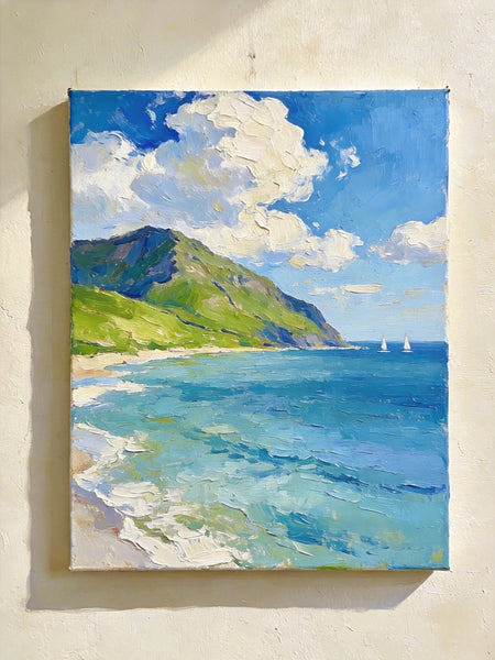 Hand Painted Canvas Art, Sunlit Coastal Sails, Original Landscape Paintings, Original Oil Paintings, Small Canvas Wall Art Paintings, Buy Small Paintings Online