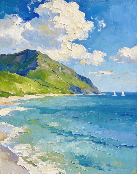 Hand Painted Canvas Art, Sunlit Coastal Sails, Original Landscape Paintings, Original Oil Paintings, Small Canvas Wall Art Paintings, Buy Small Paintings Online-artworkcanvas