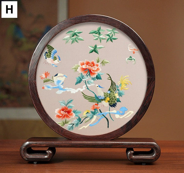 Exclusive Business Presents, Flower and Birds Silk Embroidery Ornaments, Creative Birthday Gift, Premium Souvenir, Traditional Chinese Suzhou Silk Embroidery-artworkcanvas