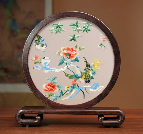 Exclusive Business Presents, Flower and Birds Silk Embroidery Ornaments, Creative Birthday Gift, Premium Souvenir, Traditional Chinese Suzhou Silk Embroidery-artworkcanvas
