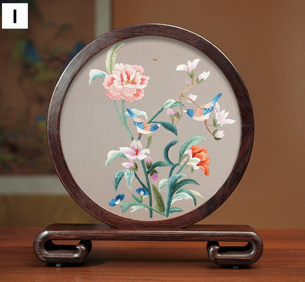 Exclusive Business Presents, Flower and Birds Silk Embroidery Ornaments, Creative Birthday Gift, Premium Souvenir, Traditional Chinese Suzhou Silk Embroidery-artworkcanvas