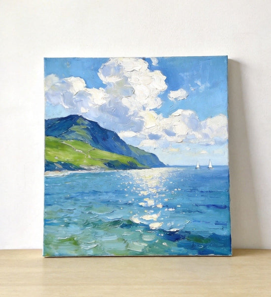 Bright Shoreline of the Blue Coast, Original Landscape Paintings, Original Oil Paintings, Hand Painted Canvas Art, Small Canvas Wall Art Paintings, Buy Small Paintings Online-artworkcanvas