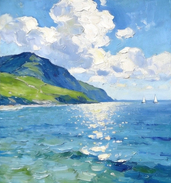 Bright Shoreline of the Blue Coast, Original Landscape Paintings, Original Oil Paintings, Hand Painted Canvas Art, Small Canvas Wall Art Paintings, Buy Small Paintings Online-artworkcanvas