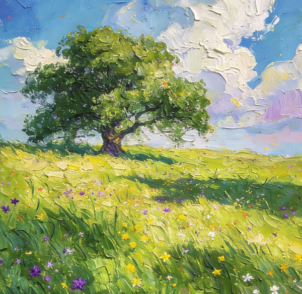 Springtime Landscape, A Vibrant Meadow under a Cloudy Sky, On Canvas Small Paintings, Landscape Oil Paintings, Hand Painted Canvas Art, Original Artwork Small Paintings on Wall-artworkcanvas