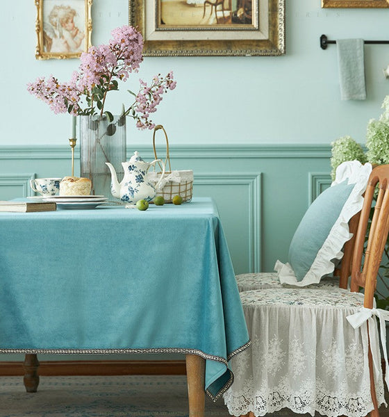 Ramie Velvet Rectangle Tablecloth for Home Decoration, Blue Square Tablecloth for Round Table, Modern Blue Table Cloth for Dining Room Table-artworkcanvas