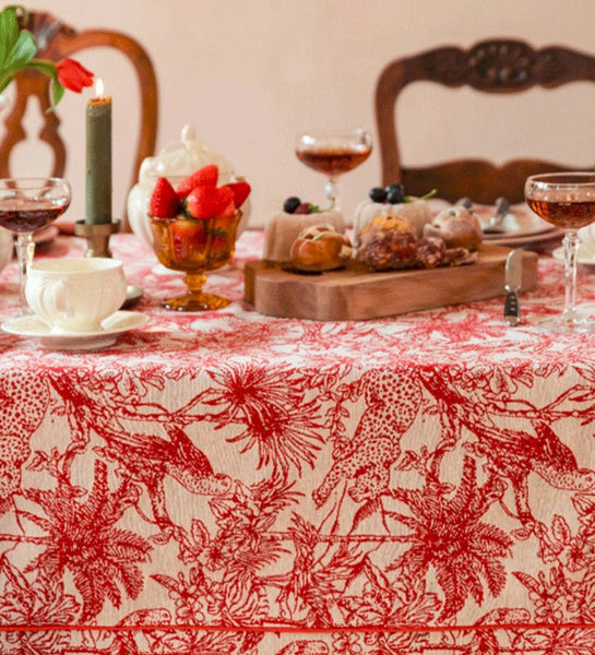 Modern Rectangle Tablecloth for Dining Room Table, Jungle Animals Leopard Parrot Pattern Tablecloth for Home Decoration, Large Square Tablecloth, Christmas Tablecloth-artworkcanvas