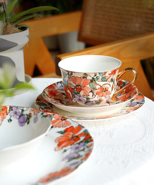 Elegant Ceramic Coffee Cups, Flower Porcelain Tea Cup Saucer Set, British Royal Ceramic Cups for Traditional Afternoon Tea, Unique Tea Cup and Saucer in Gift Box-artworkcanvas