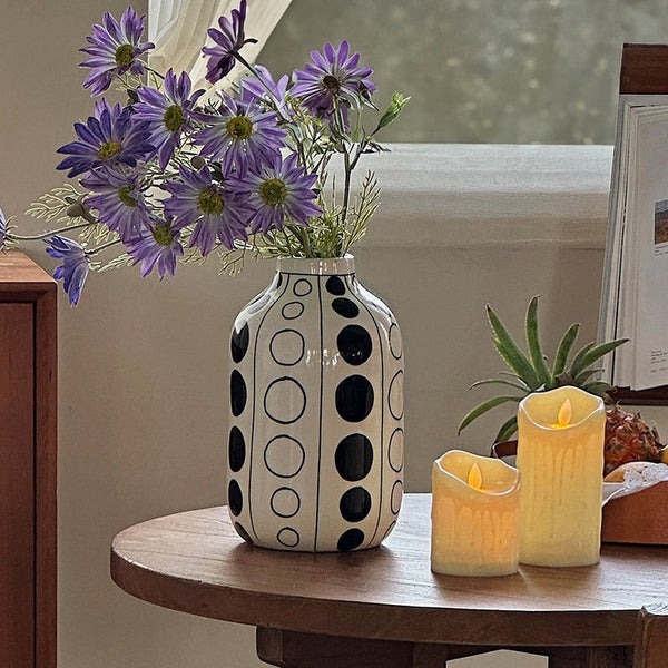Ceramic Bud Vases, Black and White Polka Dot Flower Vase, Small Flower Vases on Table, Modern Porcelain Flower Vases, Handmade Water Holding Flower Vases-artworkcanvas