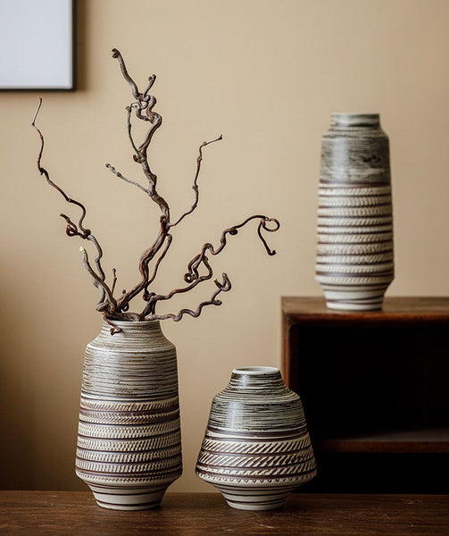 Modern Bouquet Flower Vases, Centerpiece on Dining Table, Handmade Pottery Flower Vases Urn, Water Holding Flower Vases, Large Flower Vase on Table-artworkcanvas