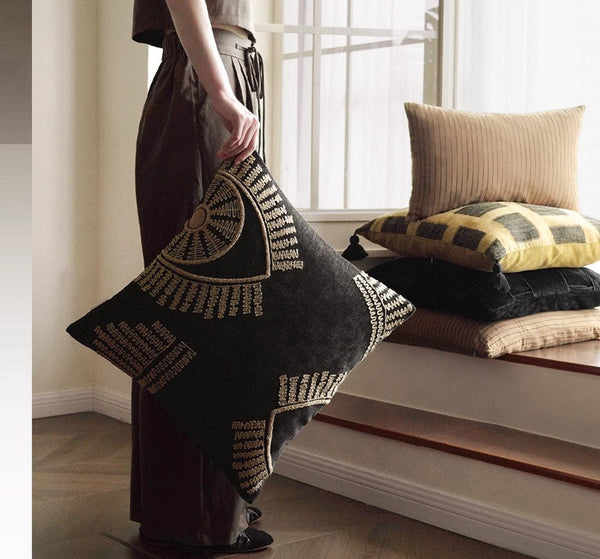 Geometric Modern Sofa Pillows, Large Square Decorative Throw Pillows for Couch, Large Black Decorative Throw Pillows, Black Geometric Sofa Pillows for Interior Design-artworkcanvas