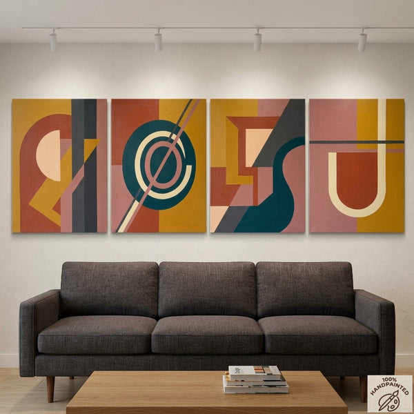 Geometric Contemporary Art, Large Modern Paintings for Living Room, Multi Panel Canvas Paintings, Original Abstract Artwork