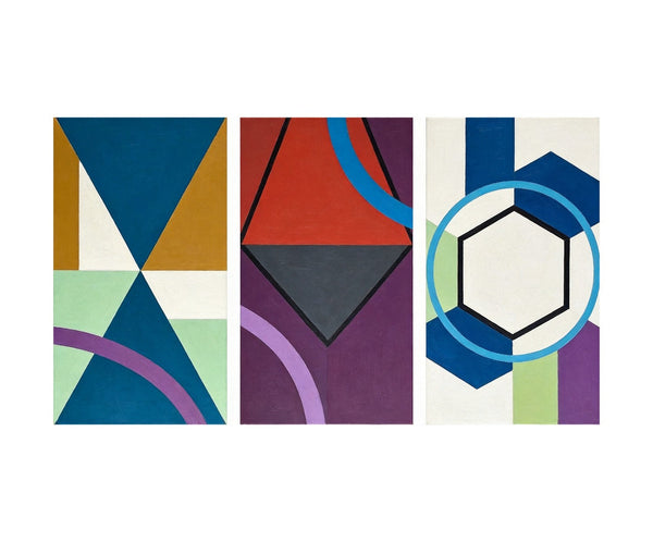 Geometric Abstract Paintings for Modernism Living Room Decor, Multi Panel Canvas Art, Extra Large Group Paintings, Hand Painted Artwork-artworkcanvas