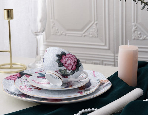 Elegant Ceramic Coffee Cups, Creative Porcelain Tea Cup Saucer Set, Unique Porcelain Cup and Saucer, Beautiful British Flower Tea Cups-artworkcanvas