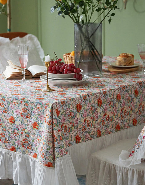 Extra Large Rectangle Tablecloth for Dining Room Table, Natural Spring Flower Farmhouse Table Cloth, Flower Pattern Cotton Tablecloth, Square Tablecloth for Round Table-artworkcanvas