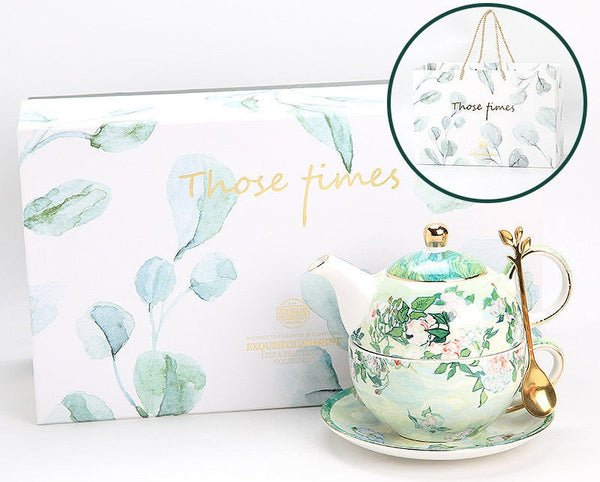 Vintage Style Stackable Tea Pot Set, English Style Tea Pot and Cup Set, Ceramic Tea Pot with Integrated Cup, Mother-and-Baby Teapot with Matching Saucer-artworkcanvas