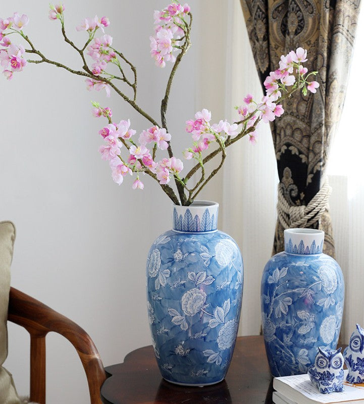 Large Blue Porcelain Flower Vases For Dining Table, Classic Chinese Ceramic Art, Elegant Home Decor