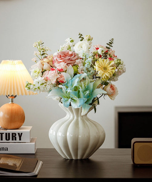 Modern Flower Vase Centerpiece on Table, Handmade Water Holding Flower Vases, Porcelain Flower Vases, Ceramic Bouquet Vases-artworkcanvas