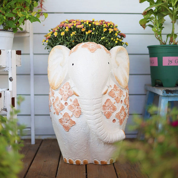 Animal Statue for Garden Ornaments, Oversized Modern Garden Flower Pot, Extra Large Elephant Garden Flowerpots, Resin Statue for Garden, Villa Outdoor Garden Flower Pots-artworkcanvas