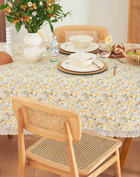 Dining Room Flower Table Cloths, Cotton Rectangular Table Covers for Kitchen, Farmhouse Table Cloth, Wedding Tablecloth, Square Tablecloth for Round Table-artworkcanvas