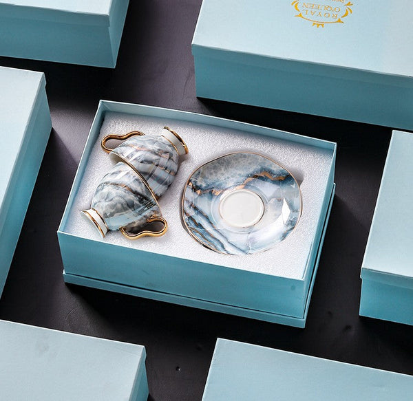 Elegant Ceramic Coffee Cups, 6.8 oz Tea Cup and Saucer in Gift Box as Birthday Gift, Beautiful British Tea Cups, Royal Porcelain Tea Cup Set-artworkcanvas
