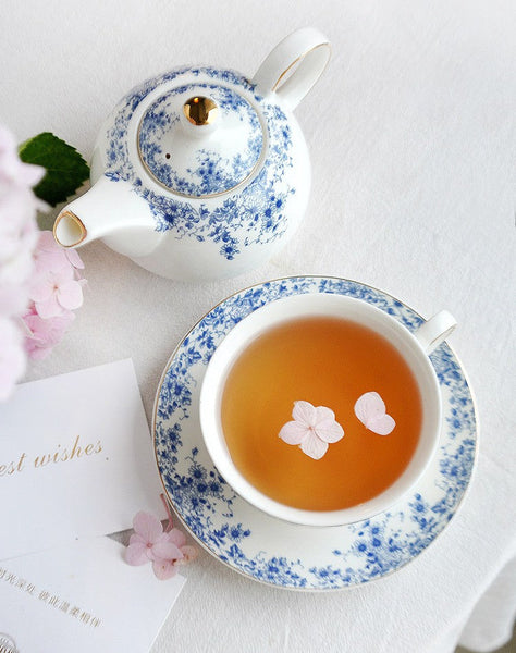 Mother and Baby Teapot with Matching Saucer British Style Porcelain Teapot with Matching Cup and Saucer in Gift Box, Ceramic Tea Pot with Integrated Cup, Stackable Teapot and Cup Set-artworkcanvas
