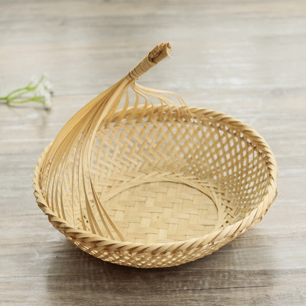 Lovely Cute Picnic Food Basket, Bamboo Basket for Food, Natural Fruit Basket Kitchen Storage Baskets, Natural Hand-woven Bamboo Basket-artworkcanvas