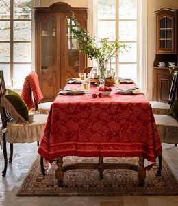 Christmas Table Cloth, Wedding Tablecloth, Red Flower Pattern Tablecloth for Home Decoration, Rectangle Tablecloth for Dining Room Table, Square Tablecloth-artworkcanvas