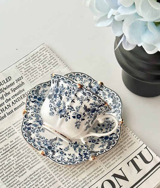 French Style China Porcelain Tea Cup Saucer Set, 7.8 oz Tea Cup and Saucers, Royal Ceramic Cups, Elegant Vintage Ceramic Coffee Cups for Traditional Afternoon Tea-artworkcanvas