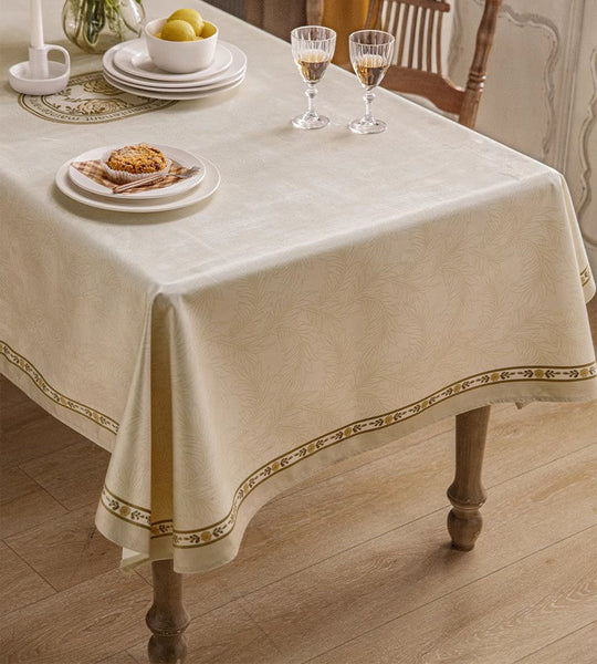 Cream Color Table Cover for Dining Room Table, French Style Tablecloth for Dining Table, Modern Rectangle Tablecloth for Oval Table-artworkcanvas