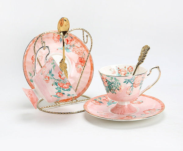 Ceramic Tea Cup Set, Luxury Tea Cup with Saucer, Elegant Coffee Cup, Porcelain Tea cups, British Tea Cup Set, Afternoon Tea Cup with Saucer Set-artworkcanvas