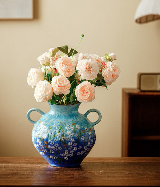 Centerpiece on Dining Table, Handmade Water Holding Flower Vases, Large Flower Vases on Table, Modern Pottery Flower Vases, Pottery Bud Vases-artworkcanvas