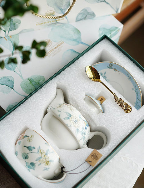 Stackable Teapot and Cup Set, Ceramic Tea Pot with Integrated Cup, Porcelain Teapot with Matching Cup and Saucer in Gift Box, Mother-and-Baby Teapot with Matching Saucer-artworkcanvas
