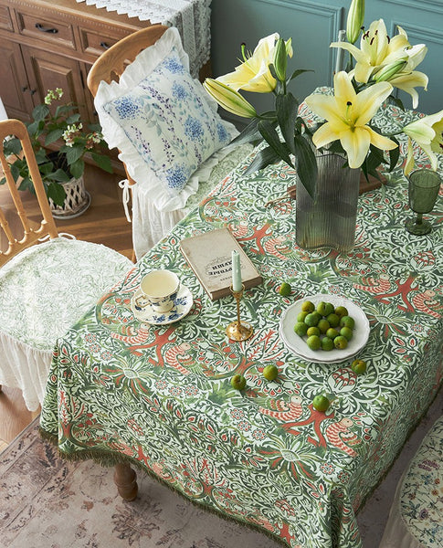Green Flower Pattern Tablecloth for Home Decoration, Large Square Tablecloth for Round Table, Extra Large Rectangle Tablecloth for Dining Room Table-artworkcanvas