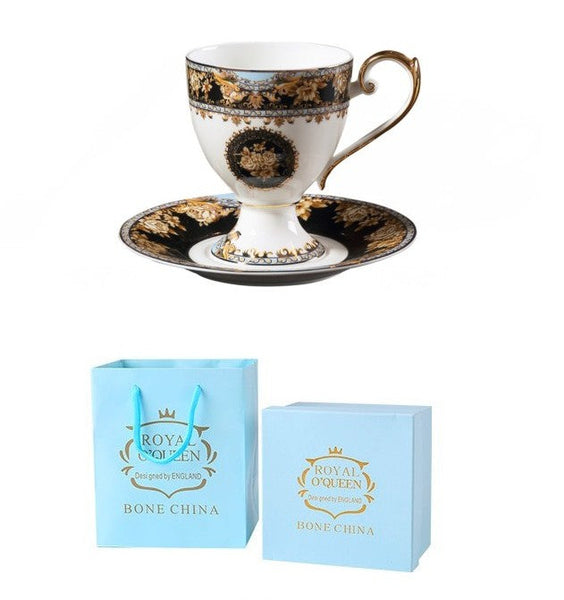 Royal Porcelain Tea Cup Saucer Set, 8 oz Tea Cup and Saucer in Gift Box as Birthday Gift, Elegant Ceramic Coffee Cups, Beautiful British Tea Cups-artworkcanvas