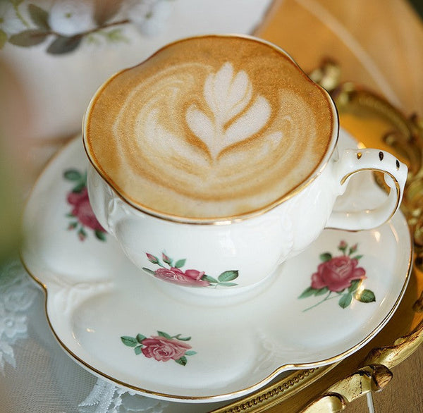 British Royal Ceramic Cups for Traditional Afternoon Tea, 7.4 oz Ceramic Coffee Cups, Rose Porcelain Tea Cup Saucer Set, 6.8 oz Tea Cup and Saucer in Gift Box-artworkcanvas