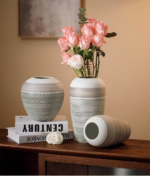 Centerpiece on Dining Table, Large Flower Vase on Table, Pottery Flower Vases Urn, Modern Bouquet Flower Vases, Handmade Water Holding Flower Vases-artworkcanvas
