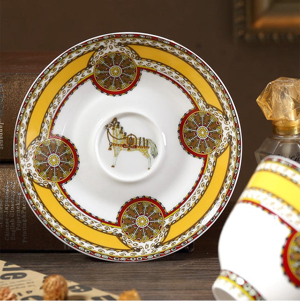 Handmade Beautiful British Tea Cups, Creative Porcelain Tea Cup Saucer Set, Yellow Royal Ceramic Coffee Cups, 6.8 oz Tea Cup and Saucer-artworkcanvas