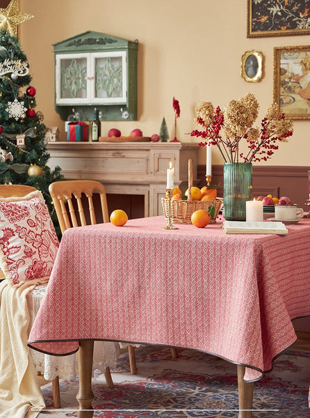 Simple Modern Rectangle Tablecloth for Dining Room Table, Knitted Plaid Embroidery Farmhouse Table Cloth, Square Tablecloth for Round Table-artworkcanvas