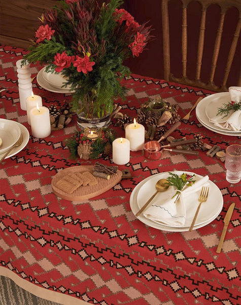Red Christmas Holiday Tablecloth for Oval Table, Large Modern Rectangle Tablecloth for Dining Room Table, Square Table Covers for Kitchen, Farmhouse Table Cloth for Round Table-artworkcanvas